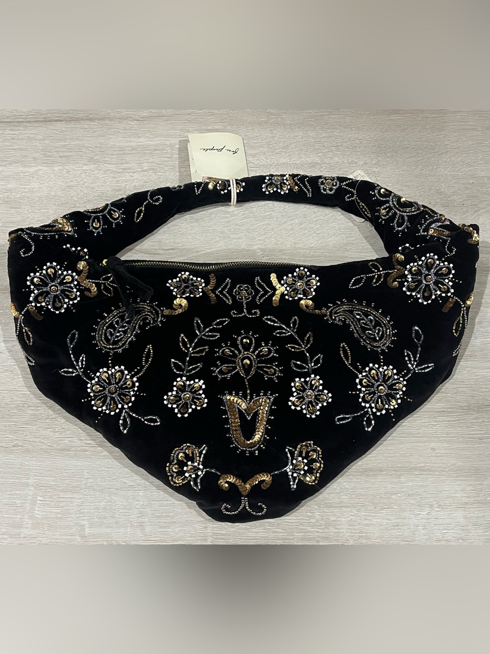 Free People Beaded Velvet Boho Hobo Bag Festival Purse